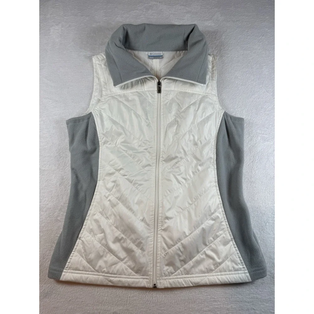 Columbia Vest Quilted Women's White Full Zip Lightweight Medium Hiking‎ Outdoors